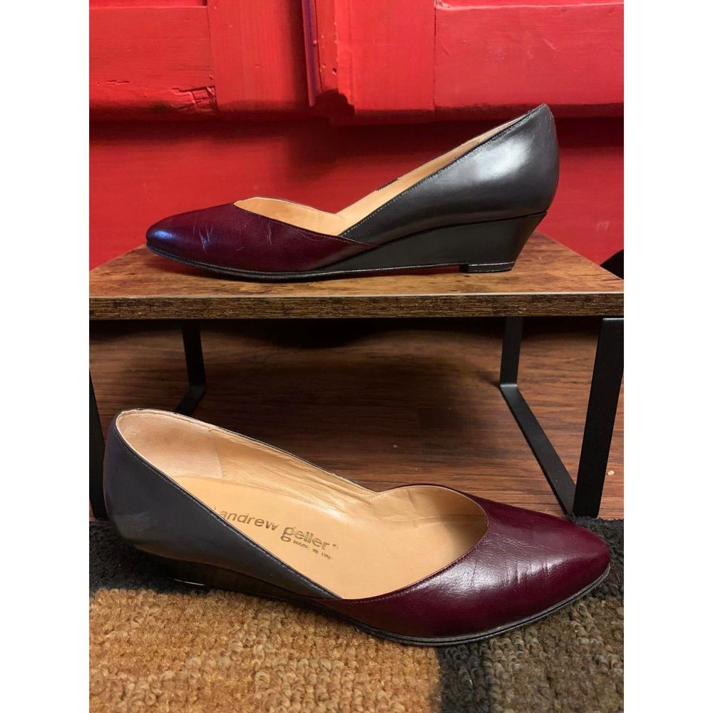 Andrew Geller Sze 5.5 AA Made in Italy Wedge Heel Burgundy Grey Dressy Shoes EUC